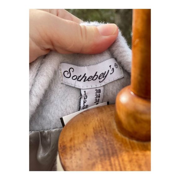 Sothebey's Silver Grey Formal Coat Wool Cotton Single Button Closure Sz 4 - Picture 12 of 13